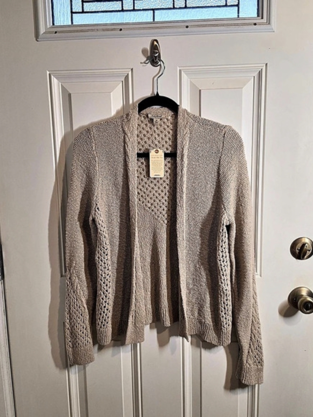 Lucky Brand Open Crochet Cardigan Beige Size Medium